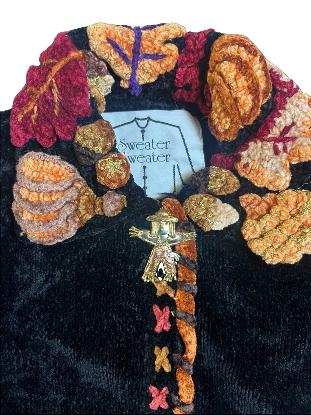Vintage Sweater, Sweater Children’s Size 2 Fall Scarecrow Chenille 3D Cardigan